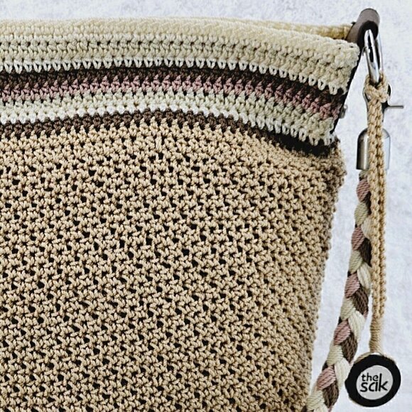 The Sak Beige Striped Crochet Shoulder Bag with Braided Shoulder Strap - Picture 5 of 16